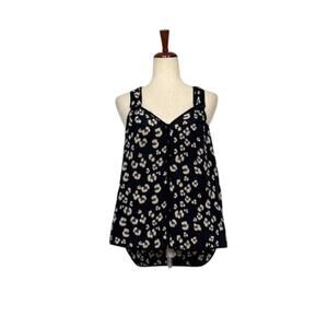 Rebecca Taylor Women's Silk Leopard Print Racerback Tank Top Black Ivory Size 2